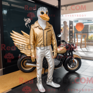 Maskotfigur af en guldsvane...
