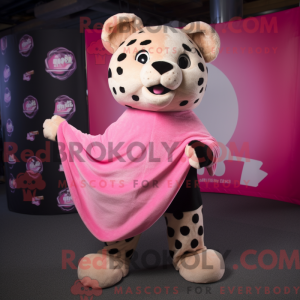 Maskotkarakter av en rosa...