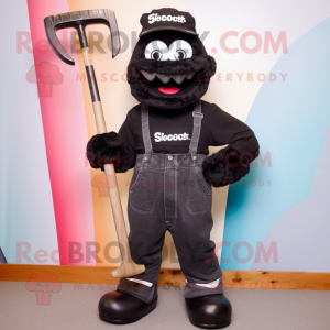 Black Ice Hockey Stick mascot costume character dressed with a Dungarees and Shoe clips