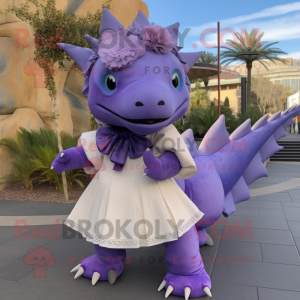 Lavender Stegosaurus mascot costume character dressed with a Culottes and Scarf clips