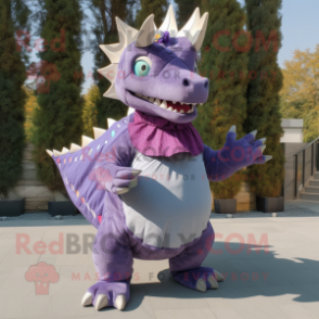 Lavender Stegosaurus mascot costume character dressed with a Culottes and Scarf clips