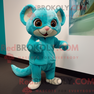 Maskotkarakter av en cyan...