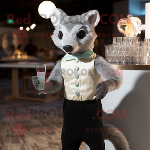 Silver Marten mascot costume character dressed with a Cocktail Dress and Suspenders