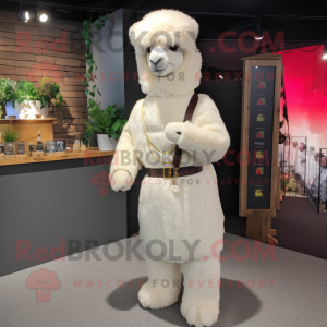 White Alpaca mascot costume character dressed with a Romper and Belts