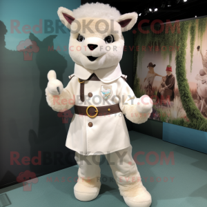 White Alpaca mascot costume character dressed with a Romper and Belts