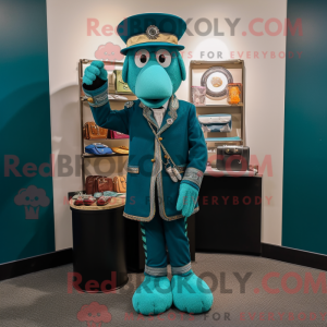 Maskot-karakter av en Teal...