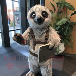 Gray Sloth mascot costume character dressed with a Sheath Dress and Suspenders