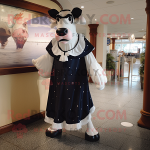 nan Holstein Cow mascot costume character dressed with a Empire Waist Dress and Tote bags