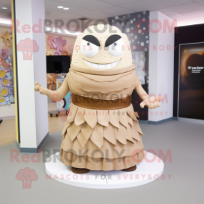 Tan Wedding Cake mascot costume character dressed with a Skirt and Belts