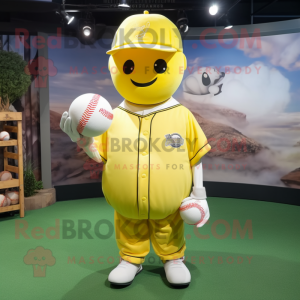 Lemon Yellow Baseball Ball mascot costume character dressed with a Cargo Pants and Headbands