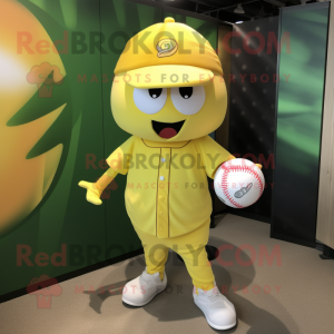 Lemon Yellow Baseball Ball mascot costume character dressed with a Cargo Pants and Headbands