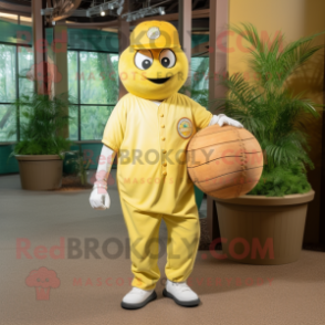 Lemon Yellow Baseball Ball mascot costume character dressed with a Cargo Pants and Headbands