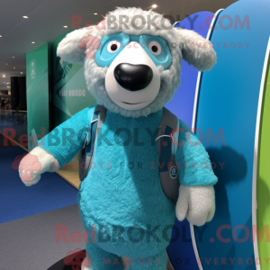 Maskotkarakter av en cyan...