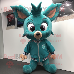 Teal Deer mascot costume character dressed with a Sweatshirt and Hair clips