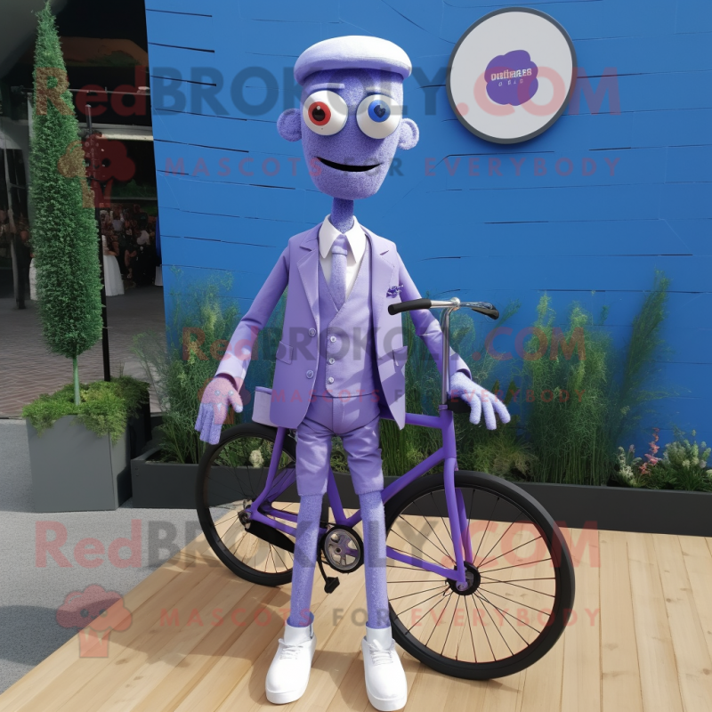 Lavender Unicyclist mascot costume character dressed with a Oxford Shirt and Tie pins