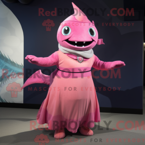 Maskottchenfigur eines rosa...