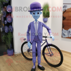 Lavender Unicyclist mascot costume character dressed with a Oxford Shirt and Tie pins