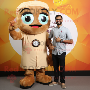 Tan Biryani mascot costume character dressed with a Romper and Smartwatches