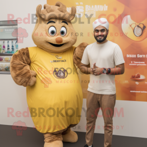 Tan Biryani mascot costume character dressed with a Romper and Smartwatches