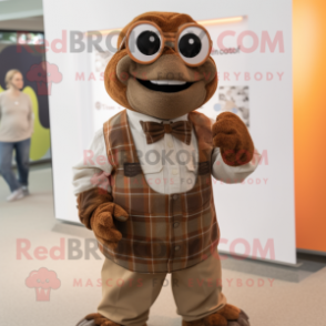 Brown Turtle mascot costume character dressed with a Dress Shirt and Rings