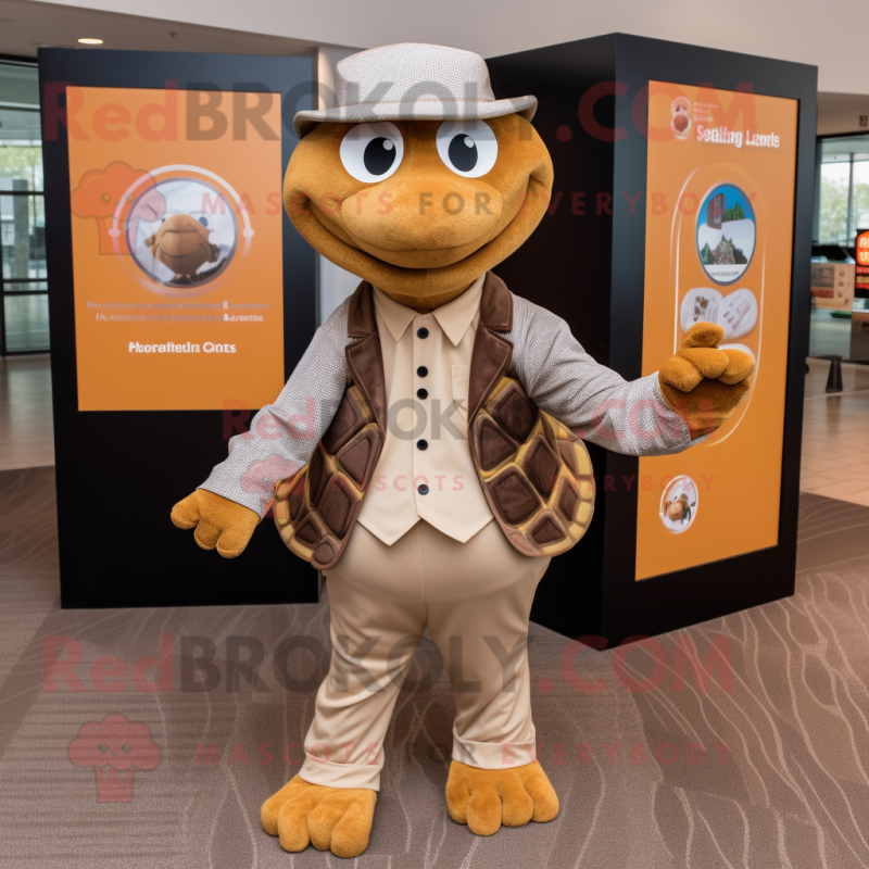 Brown Turtle mascot costume character dressed with a Dress Shirt and Rings Brown Turtle mascot costume character dressed with a Dress Shirt and Rings
