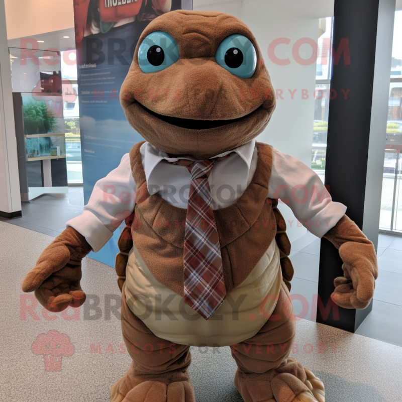 Brown Turtle mascot costume character dressed with a Dress Shirt and Rings