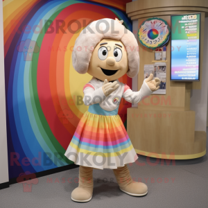 Tan Rainbow mascot costume character dressed with a Mini Dress and Cummerbunds