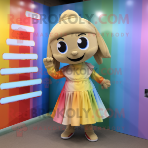 Tan Rainbow mascot costume character dressed with a Mini Dress and Cummerbunds