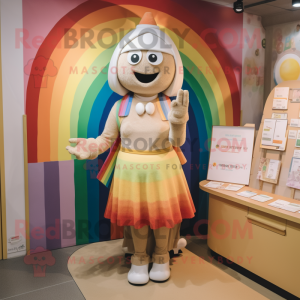 Tan Rainbow mascot costume character dressed with a Mini Dress and Cummerbunds