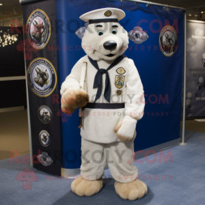 Navy Seal mascot costume character dressed with a Empire Waist Dress and Hair clips