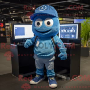 Mascottekostuum blauwe computer met cargoshort en mutsen - Computermascottes - REBROKO_367550 - RedBrokoly.com