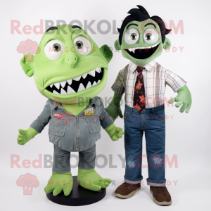 Olive Vampire mascot costume character dressed with a Mom Jeans and Ties