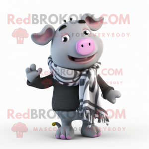 Gray Pig mascot costume character dressed with a Capri Pants and Scarf clips