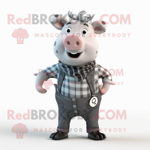 Gray Pig mascot costume character dressed with a Capri Pants and Scarf clips