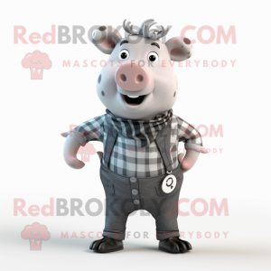 Gray Pig maskot kostume...