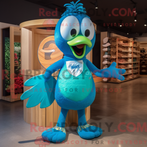 Maskotkarakter av en cyan...
