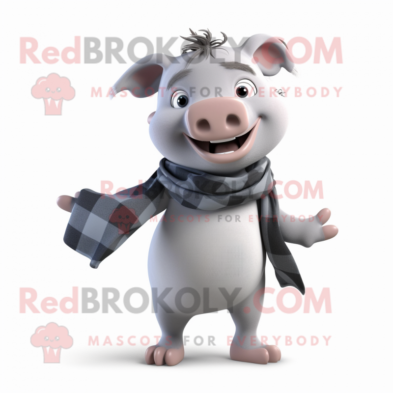 Gray Pig mascot costume character dressed with a Capri Pants and Scarf clips