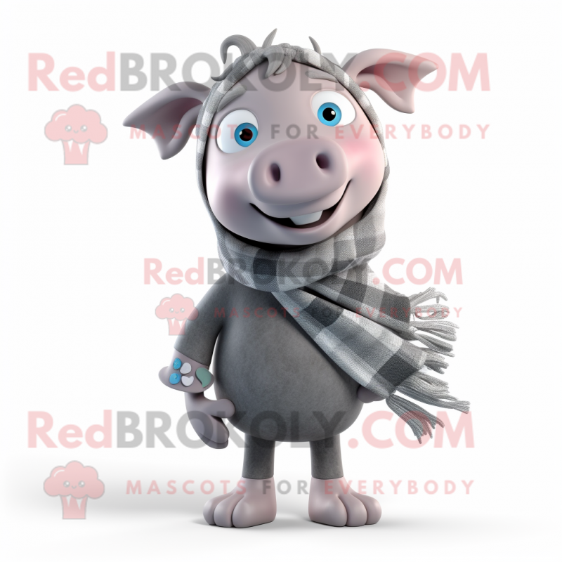 Gray Pig mascot costume character dressed with a Capri Pants and Scarf clips