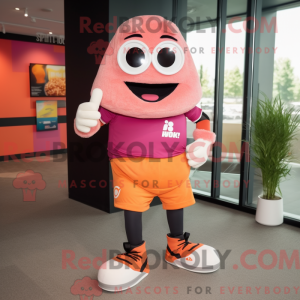 Maskotkarakter av en rosa...