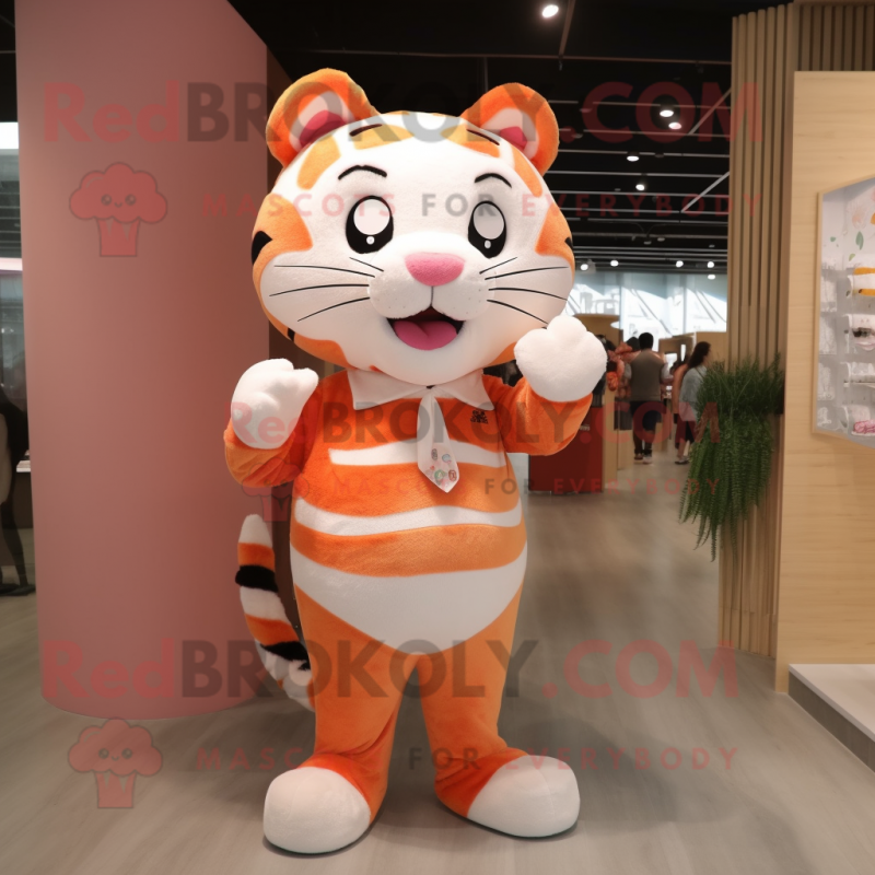 Peach Tiger mascot costume character dressed with a Trousers and Shawl pins