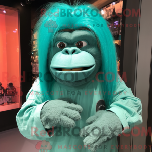 Maskotkarakter av en cyan...