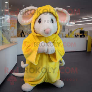 Lemon Yellow Rat mascot costume character dressed with a Cover-up and Mittens