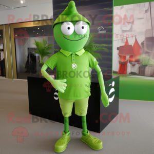 Lime Green Aglet mascot costume character dressed with a Polo Tee and Wraps