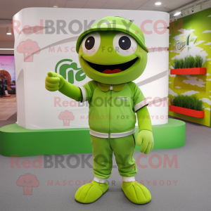Lime Green Aglet mascot costume character dressed with a Polo Tee and Wraps