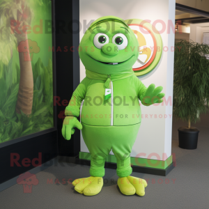 Lime Green Aglet mascot costume character dressed with a Polo Tee and Wraps