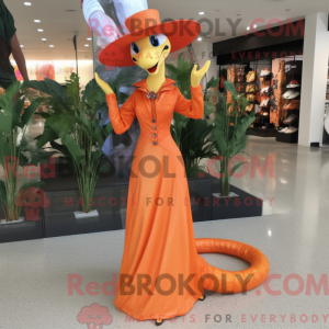 Maskotfigur af en orange...