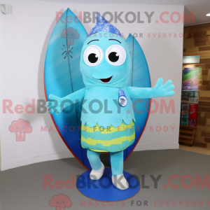 Maskotkarakter av et cyan...