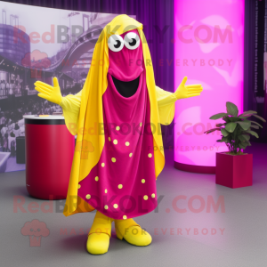 Magenta Banana mascot costume character dressed with a Dress and Shawls