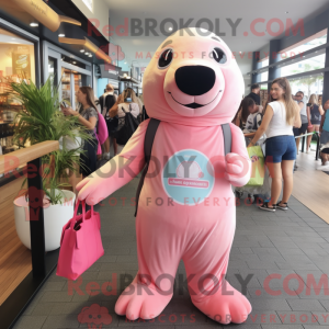 Maskotfigur av en rosa...