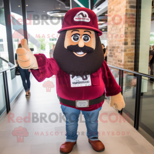 Maroon Enchiladas mascot costume character dressed with a T-Shirt and Berets